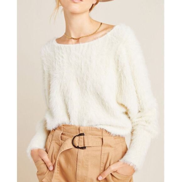 Anthropologie Cream Ember Soft Long Sleeve Boatneck Eyelash Sweater size Medium - Picture 1 of 5